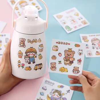  Корейски етикети Ins със собствени мультяшными на кръгчета, творчески ръчни стикер за мобилни телефони, прозрачно фолио, стикери от PVC за студентски купи