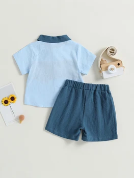  Летен комплект дрехи за новородени момчета Модни блузи с къс ръкав от Риза с еластичен колан Шорти Костюми Ежедневни облекла