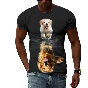  Летен отдих Модел Happy Dog Мъжка Тениска в стил Хип-Хоп С 3D Принтом, Индивидуален Деколте, Къс Ръкав, Модни Дрехи