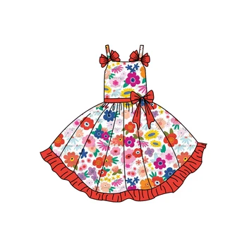  Летни дрехи с цветен модел, скъпа пола принцеса с цветен печат за малки момиченца, дрехи за бебета и малки деца, дантела рокля