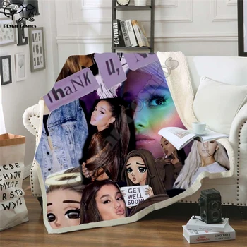  Луксозно флисовое одеяло Ariana Grand с 3D-принтом за възрастни, постилка за легло от шерпи, стил одеяла-шафран-1
