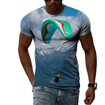  Лятна мъжка тениска с изображение, за спорт на открито, скачане с парашут, 3D-печат, О-образно деколте, къси ръкави, персонални облекло за фитнес, бързосъхнеща облекло
