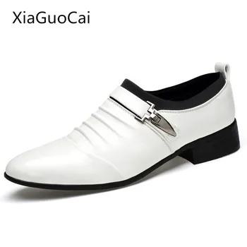  Меки бели мъжки модел Дишащи обувки мъжки oxfords с остри пръсти в английски стил, на равна подметка X1017 35