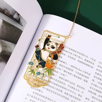  Метална полагане под формата на панда в китайски стил, Окачване с пискюл, Класическа Портретно Клипса, Съставен Знак на Разделяне на страници, Творчески Канцеларски материали, подарък за студенти