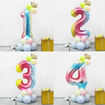  Мини Crown Модел Номер Набор от Фольгированных Балони За Децата 1-9-ти Рожден Ден Декор За Душата на Детето Globos Подпори За Фотосесия, стоящ балон