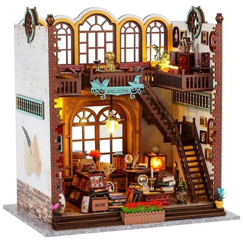  Миниатюрна дървена куклена къща със собствените си ръце с мебели и led интериор, Подаръци за рожден Ден, Коледа и Св. Валентин