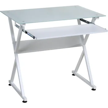  Модерен компютърен маса от стъкло OneSpace, бял