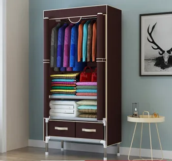  Модерен лесен шкаф за дрехи от текстилни материали, Преносим шкаф за съхранение, Мултифункционален Прахоустойчив, влагоустойчив, отговарят на високи шкаф, мебели за дома