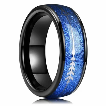  Модерен мъжки пръстени от неръждаема стомана 8 мм С инкрустация Сини метеоритными стрелки, Халки за мъже И жени на Годежни пръстени, Бижута, Подаръци за рожден Ден