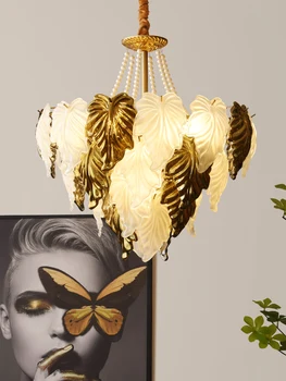  Модерни led таван с полилей с кленов лист, френска луксозна всекидневна, трапезария, окачена лампа, начало декор, висящи лампи за осветление