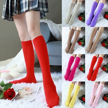  Модни дамски Секси чорапи в ярки цветове, Чорапогащи до коляното, Мек найлон Еластични чорапи, Дълги чорапи за момичета в стил колеж на Едро