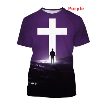 Модни летни мъжки тениски 2023 г., с християнски кръст, черно-бял Исус и 3D принтом