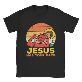  Мъжете Исус капаци гърба си джиу-джицу Ретро християнски тениски Памучни дрехи Реколта тениски с къс ръкав Уникални тениски
