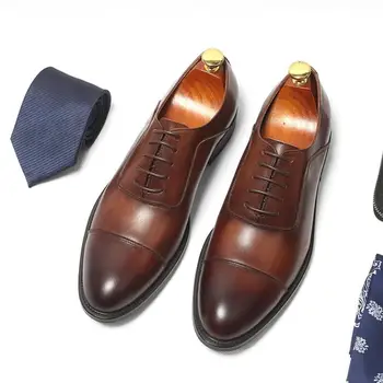  Мъжки обувки На Плоска подметка От естествена Кожа, Бизнес Вечерни Мъжки Модел обувки, Пролетно-Есенни Oxfords, Луксозни Модерни сватбени обувки за почивка