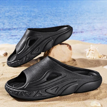  Мъжки чехли на дебела подметка, однотонная удобна и мека плажни обувки от ЕВА, бързо съхнещи нескользящие домашни сандали