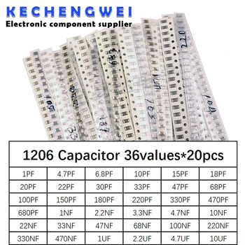  Набор от кондензатори SMD 1206 в асортимент, 36 стойности * 20pcs = 720шт, набор от проби 1pF ~ 10uF, електронен комплект 