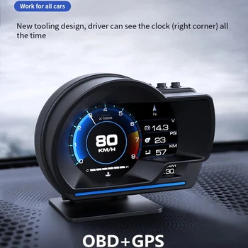  Най-новият Централен Дисплей Автоматичен Дисплей OBD2 + GPS Smart Car HUD Сензор Дигитален Километраж Крадец Аларма за Температурата на Вода и масло об/мин