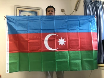  НЕБЕСЕН ФЛАГ Флаг на Азербайджан Банер 90x150 см AZ AZE Флаг на Азербайджан за парти meet Parade Окачен Националният флаг Флаг за декорация на дома