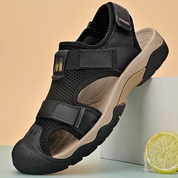  Нови мъжки летни тънки обувки, сандали, мъжки улични дишащи кожени чехли Baotou, износоустойчиви нескользящие спортни сандали
