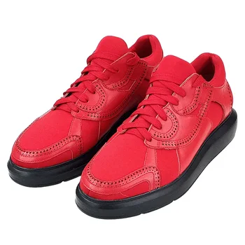  Новите Червени Издълбани Ежедневни Спортни обувки за настолни игри през Пролетта и лятото На дебела подметка с висока бисквитом, копринени мъжки обувки на големия ниска пета