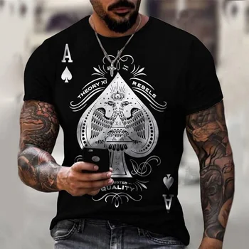  Оригиналната фабричная класически и ежедневни мъжки тениски с 3D покер и шарките, персонални градинска тениска с кръгло деколте и къс ръкав голям размер