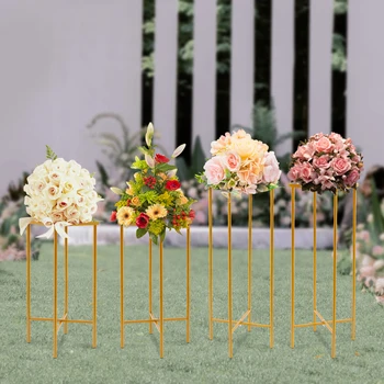  Поставка за сватбени цветя, Златна поставка за цветя, Поставка за цветя в центъра на сватба