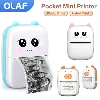  Преносим мини-термопринтер Олаф, принтери фотоклеящихся на етикети, джобен минипринтер без мастило Bluetooth за Android / iOS