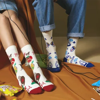  Приятна дишаща принт, ежедневни чорапи носочные изделия със средна дължина стил Харадзюку, дамски чорапи-злодеи, цветни памучни чорапи в стил мозайка