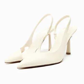  Пролет-лято остроносые сандали от PVC с малките пръсти на висок тънък ток, банкет рокля, универсални женски тънки обувки голям размер