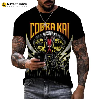  Реколта тениска с образа на Кобра Кай, мъжки градинска дрехи, дамски дрехи оверсайз, Лятна ежедневни риза в стил Харадзюку с къс ръкав