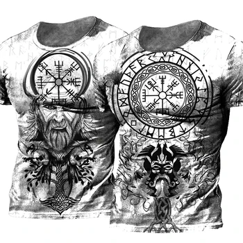  Ретро Мода Татуировка 3D Принт Мъжка Тениска Оверсайз Лято Viking Един Тениски с къс ръкав за Мъже, Мъжки Y2k Върховете Ежедневни Тениска