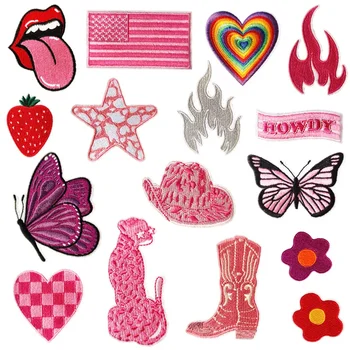  Розови кръпки, с папийонка-с любов за гладене на дрехи, бродирани ленти за дрехи, Етикети и ленти за спортни обувки, ленти за ютия Аниме