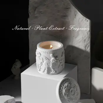  Романтичната Чашката за Ароматни Свещи от Гипс ръчно изработени Старинни Декоративни Свещи, натурален Соев Восък, хапчета за сън