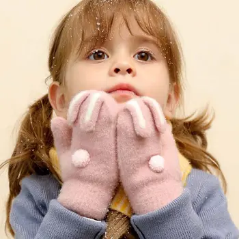  Ръкавици за деца Детски дебели изолирана зайци Детски ръкавици, Ръкавици без пръсти за целия пръст на Бебешки ръкавици с подвешенной врата Ръкавици