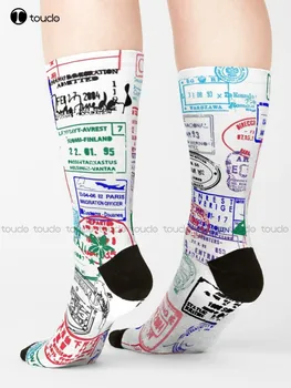  Серия печати в паспорта, за пътуване по света, Чорапи за момичета Бял цвят Чорапи с хубав модел, най-Добрите есенни чорапи за уличен скейтборд с анимационни модел
