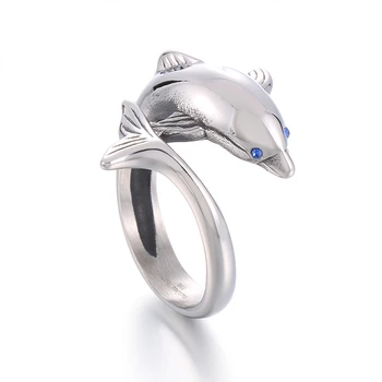  Скъп пръстен с делфина, мъжки и дамски пръстени от неръждаема стомана, Титановая стомана, модерен пръстен с голубоглазым делфина, подарък за рожден ден