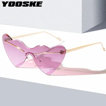  Слънчеви очила YOOSKE Без Рамки за Жени, Модни Слънчеви Очила във формата на сърце, Женски Ins, Популярни Очила Без Рамки, Сенки UV400