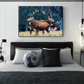  Стенни плакати и щампи Cervus Canadensis, реалистични изображения на moose върху платно, стенни картини от съвременни животни за хол