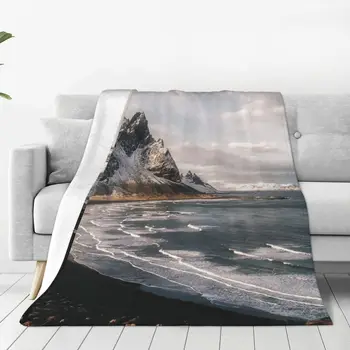 Стоккснес Исландската планина, плаж, Залез пейзаж снимка Одеяло Постилка за легло меко одеяло разтегателен диван