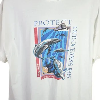  Тениска Делфините Реколта на 90-те години Protect Our Oceans Bays Cape May Lewes Ferry Мъжки Размер 2XL