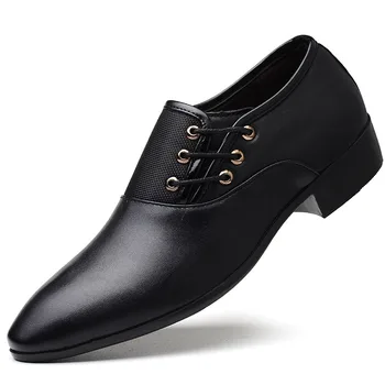  Топ оксфордские обувки, мъжки луксозни лак сватбени обувки, модел обувки с остри пръсти, Класически обувки-дерби, Кожени обувки 38-48 размер