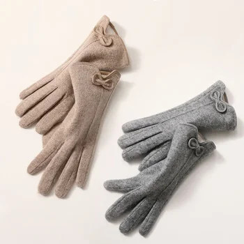  Топли ръкавици Есенно-зимни Дамски кашмир плюс дебели кашмир Ръкавици за спорт на открито, колоездене, ръкавици за сензорен екран.