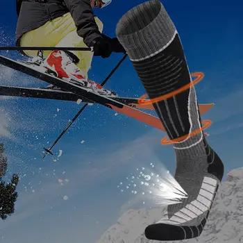 Топли чорапи до коляното, високоефективни ски чорапи с термоизолация, Нескользящая маншет, дишащи влагоотводящие сноубордические спортове за комфорт