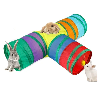  Тунели и тръба за зайци, Сгъване 3-трети тунел за зайци, играчки за малки животни, играчки-тунели за джудже зайци Бъни Kitty