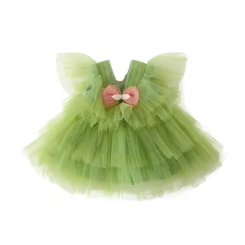  Уважаеми лятото ежедневното Елегантен Тюлевое принцеса рокля Яблочно зелен цвят за малки момичета, однотонная пола-пакет за парти по случай рождения ден, без banta