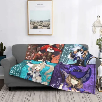  Ултра-Мек, мек вълнен плат Стартер Genshin Impact Хвърли едно Одеяло Топло Фланелевое Манга Видеоигри Завивки за Легла Пътуване Разтегателен Покривки за легло