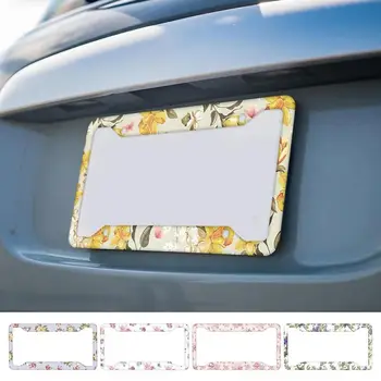  Цвете рамка за регистрационна табела на автомобила, 2 елемента Декоративна рамка за автомобилни тагове, 12,2 X 6,2-инчовата рамка за регистрационен номер с винтове, регистрационен номер