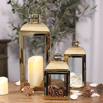  Чай лампа, Коледен свещник Стъклен фенер, Сватбен свещник, Коледна Украса Естетически Украса за дома Porta Velas