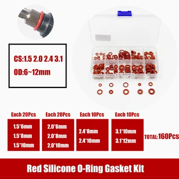  Червено Силиконово О-пръстен Силикон/VMQ CS1.5/2/2.4/3.1 мм, Хранителни Уплътнителни пръстени Уплътнителни Подложки Маслостойкая Миене Висока Комплект За Оринга