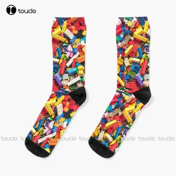  Чорапи Building Blocks, дамски черни смешни чорапи, Коледен подарък за Нова година, дигитален печат 360 °, персонализиран потребителски HD-Високо качество